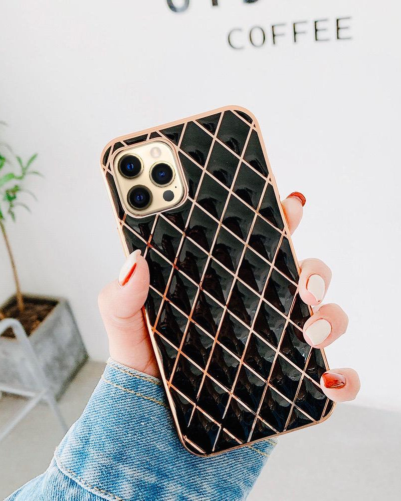 Glossy Black Grid Gold Electroplated Luxury iPhone 11 Pro Max Case