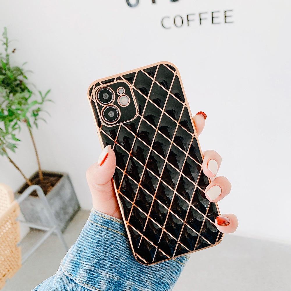 Glossy Black Grid Gold Electroplated Luxury Cover iPhone cover – JustAndBest India