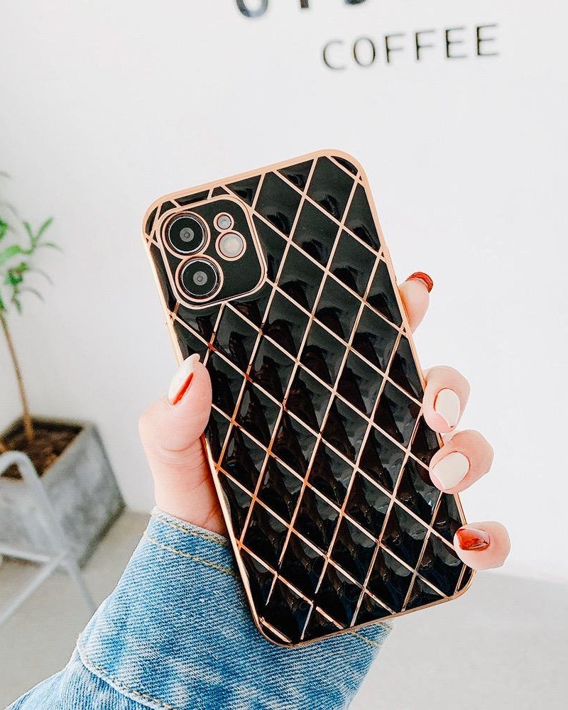 Glossy Black Grid Gold Electroplated Luxury Cover iPhone cover – JustAndBest India