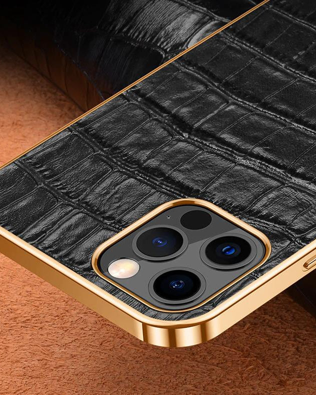 Gold Electroplated Premium Leather Luxury Case