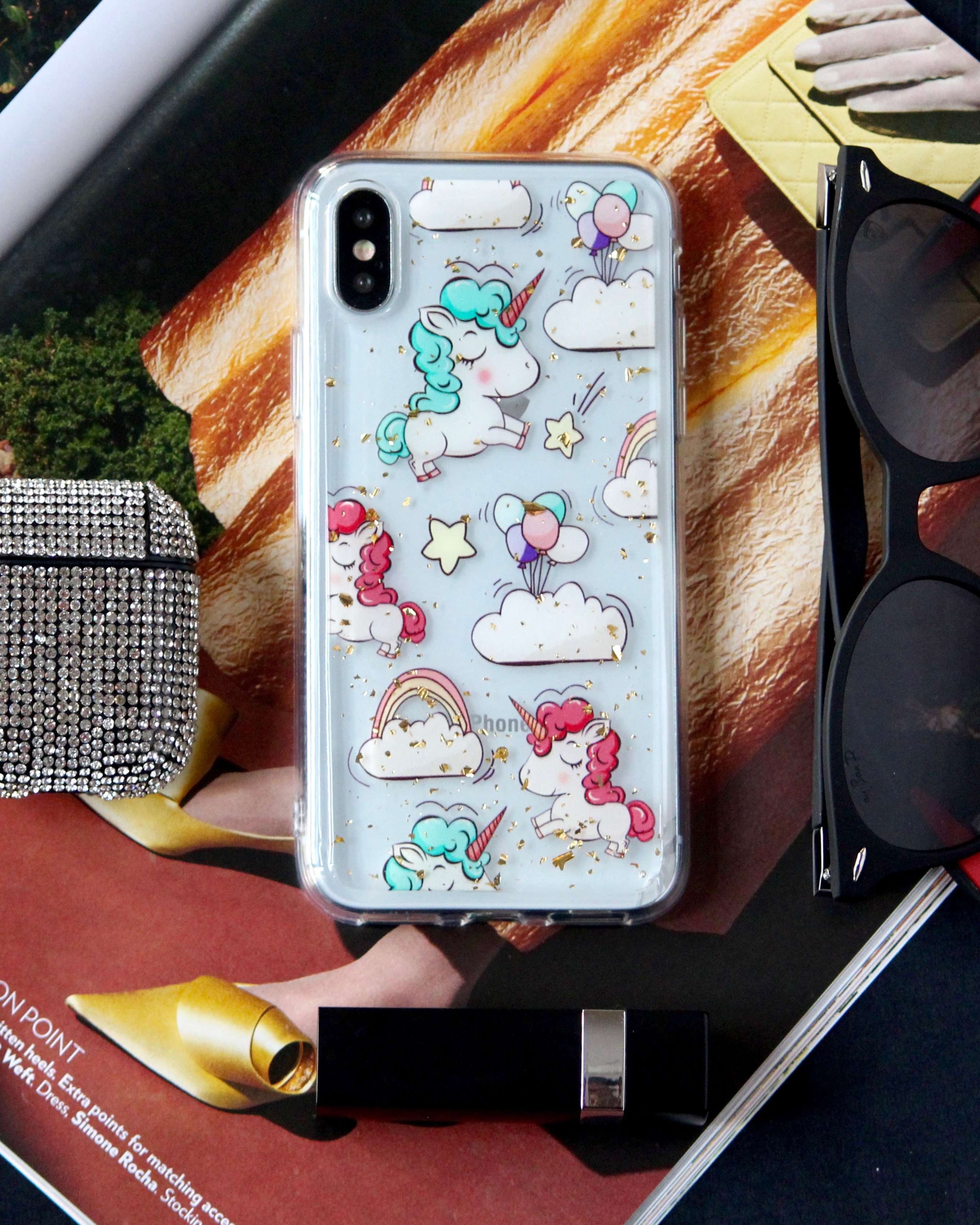 Gold Foil Cute Unicorn Transparent CoverGold Foil Cute Unicorn Transparent Cover iPhone X / XR