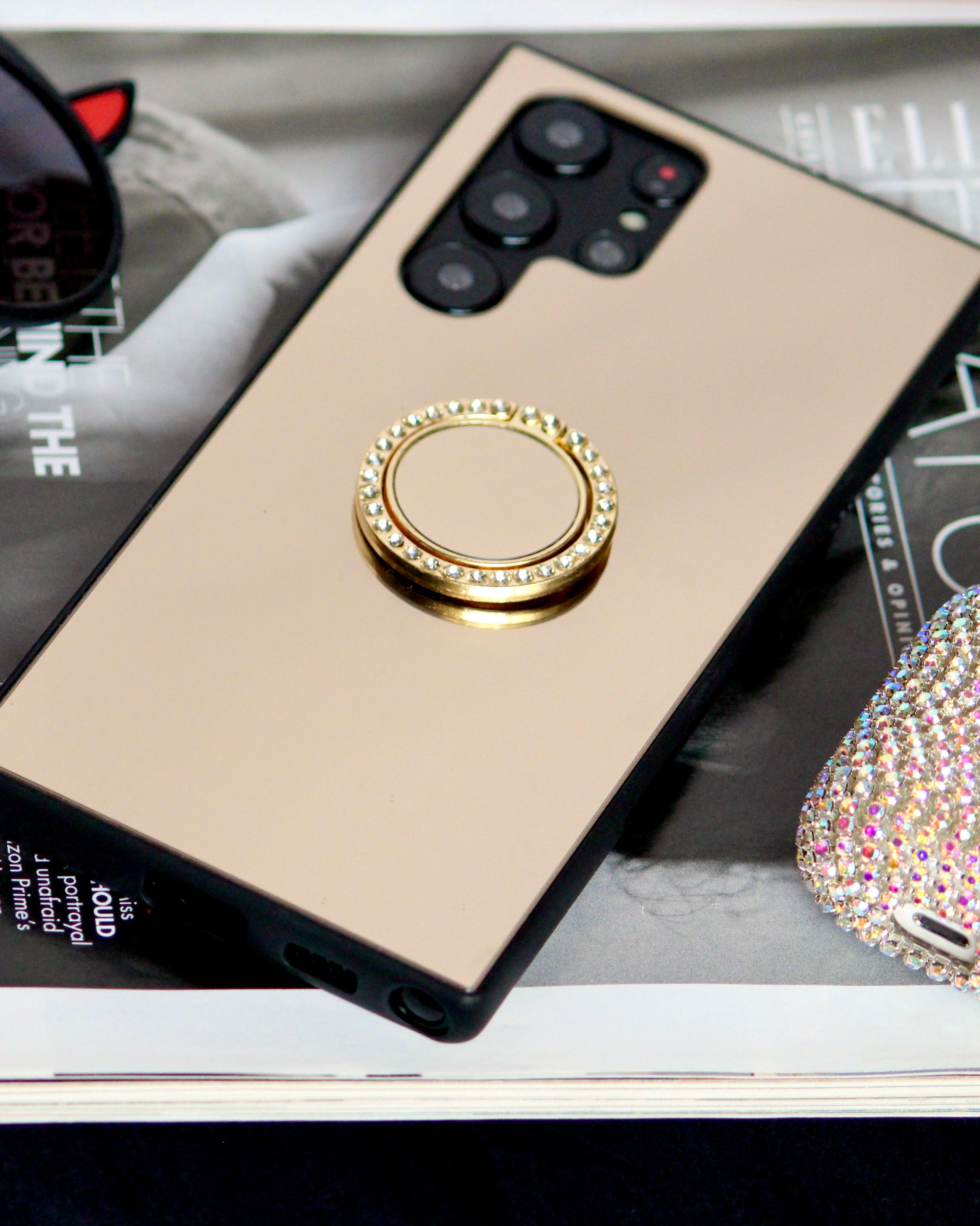 Gold Mirror Rhinestones Ring Holder Luxury Cover – phone accessory by JustAndBest India