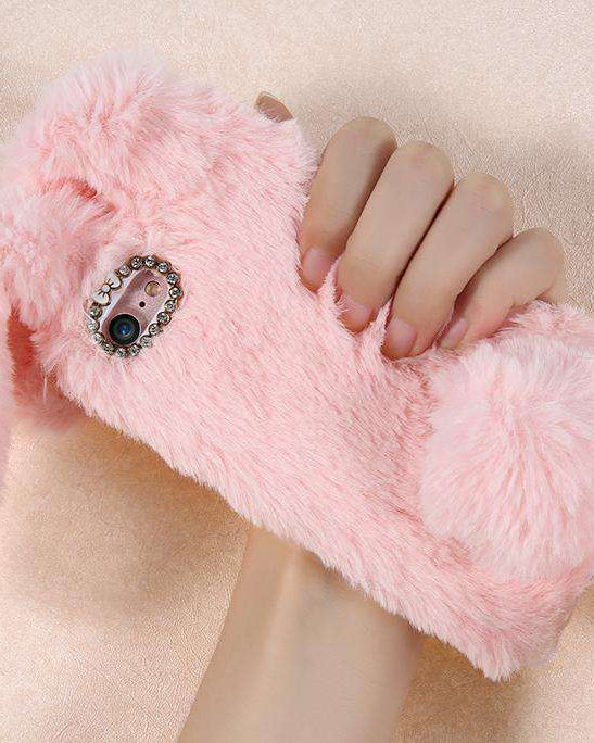 Rabbit Fur Plush Case for Girls