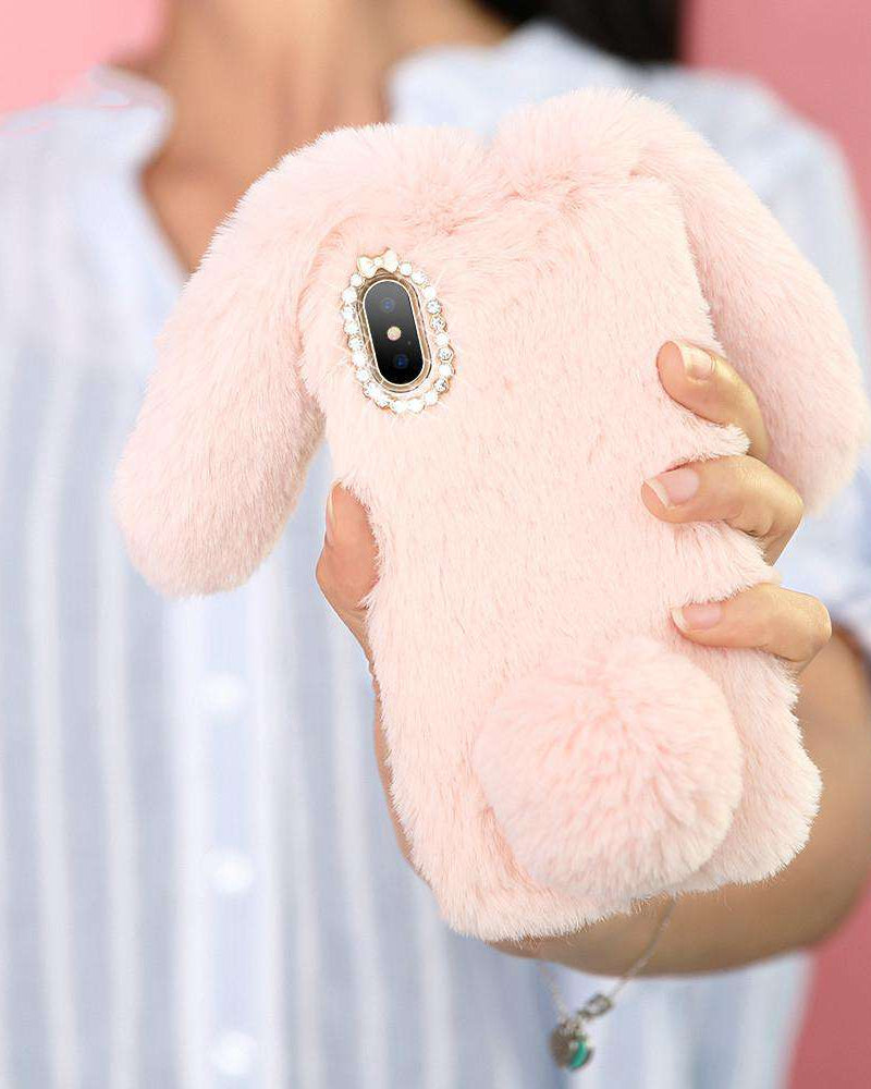 Luxury Bunny Rabbit Fur Plush Cover for Samsung Galaxy S21