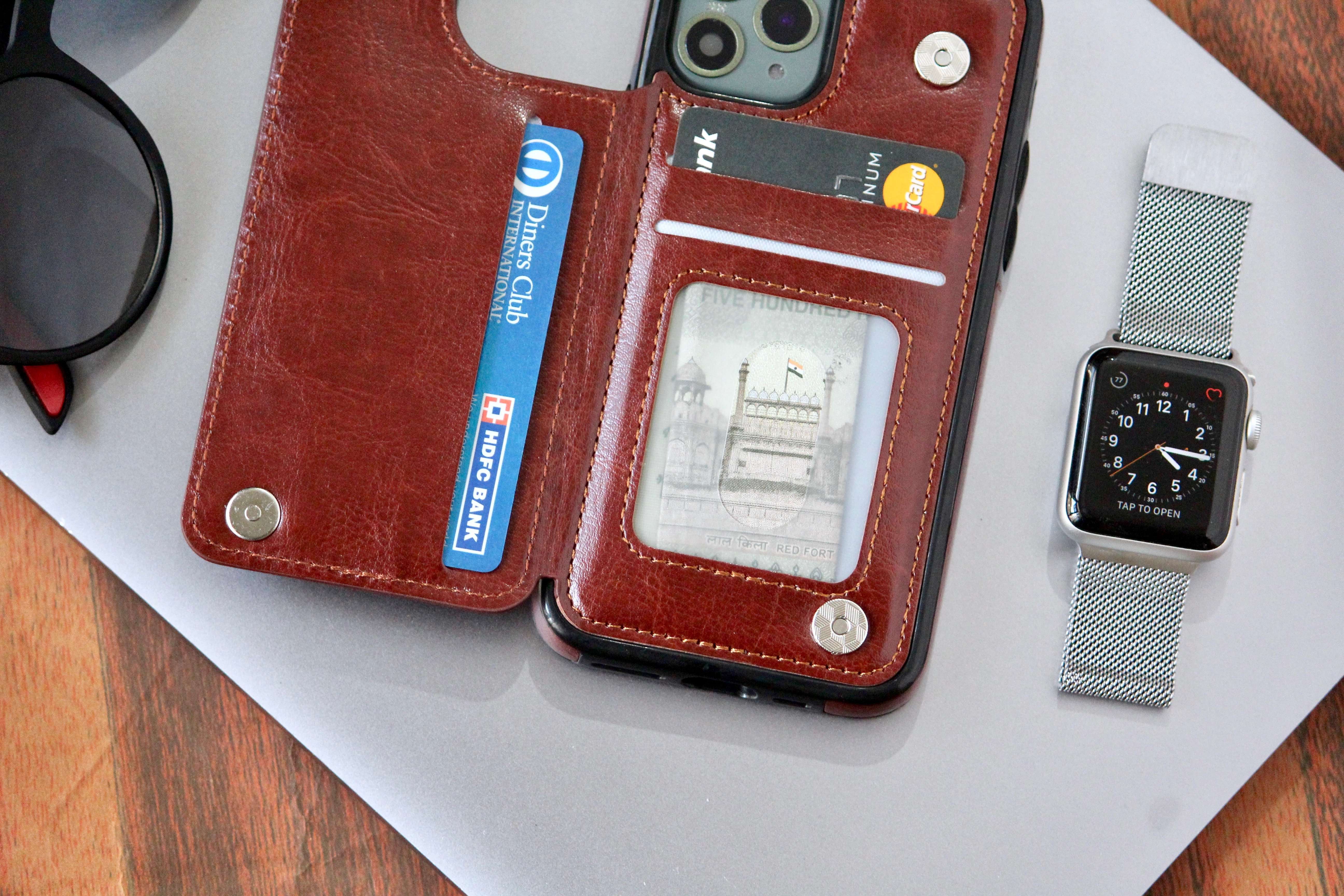 Luxury Wallet Style Premium Leather Case iPhone cover – JustAndBest India