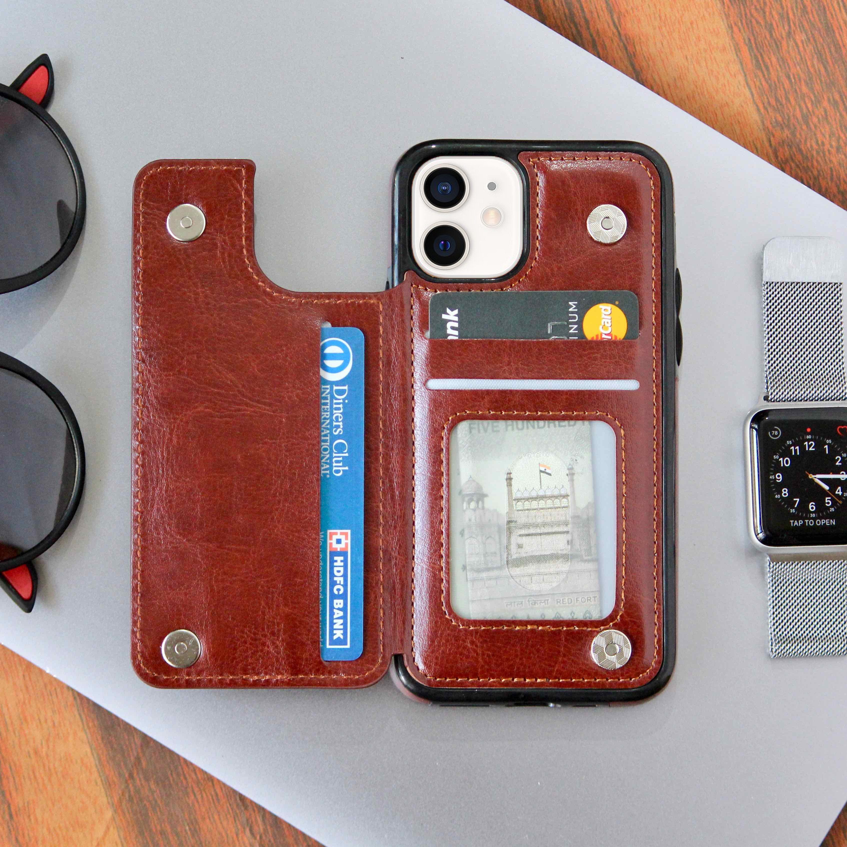 Luxury Wallet Style Premium Leather Case iPhone cover – JustAndBest India