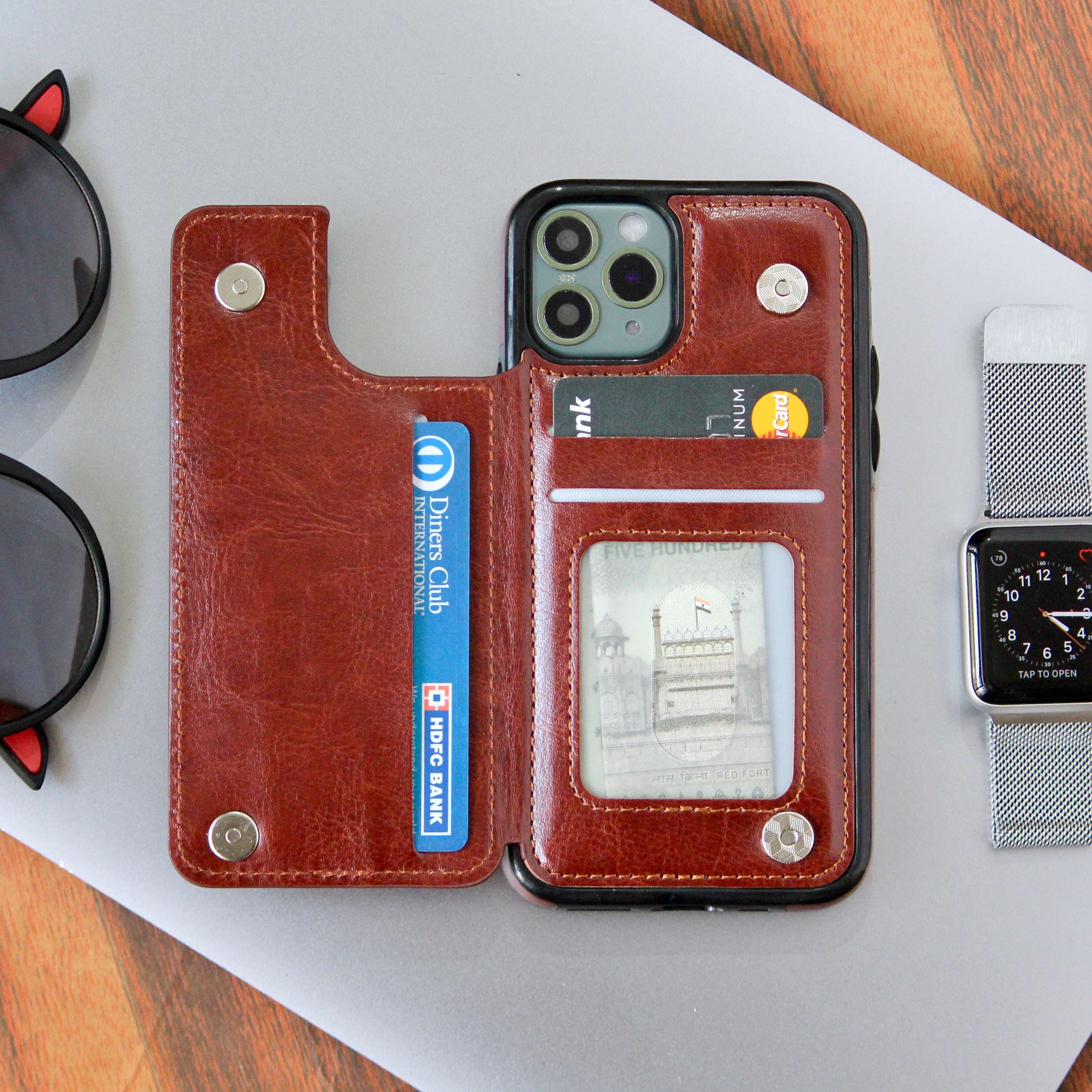 Luxury Wallet Style Premium Leather Case iPhone cover – JustAndBest India