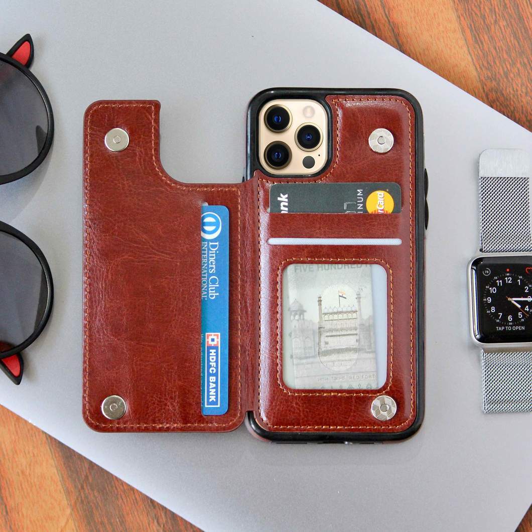 Luxury Wallet Style Premium Leather Case iPhone cover – JustAndBest India