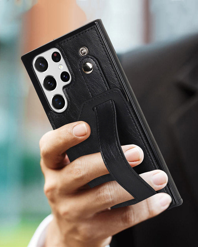 Premium Leather Wallet Style Hand Strap Case