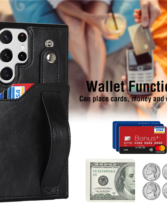 Premium Leather Wallet Style Hand Strap Case iPhone cover – JustAndBest India
