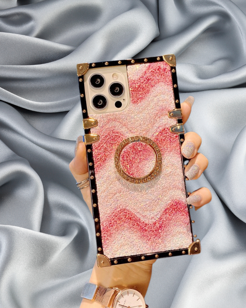 Pink Glitter Ring Holder Cover for iPhone 13
