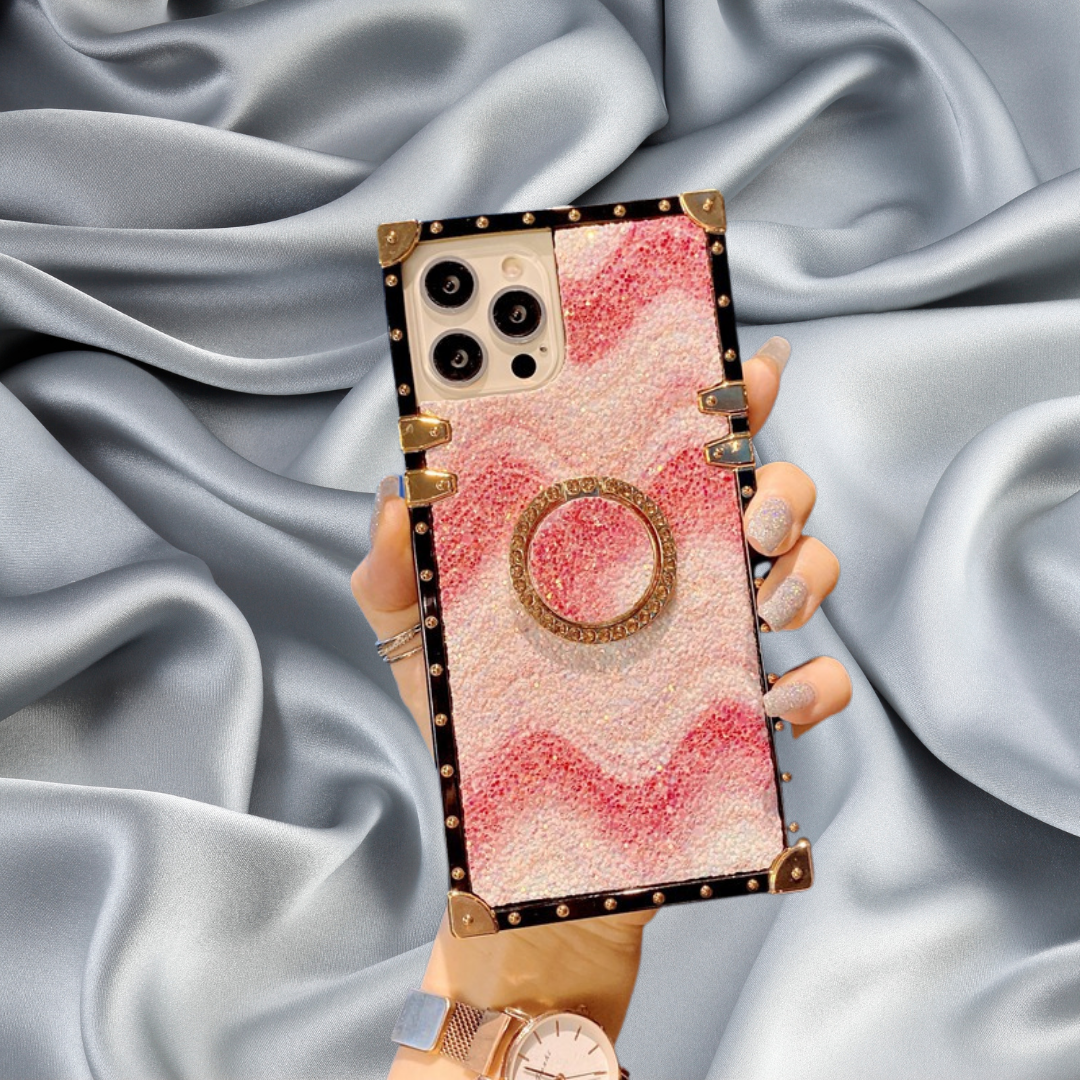 Pink Gradient Glitter Rhinestones Ring Holder Luxury Cover – phone accessory by JustAndBest India
