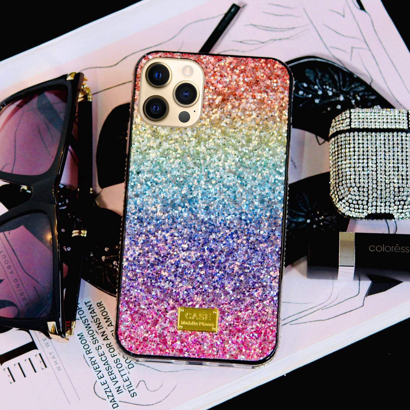 Rainbow Glitter Bling Rhinestones Luxury Cover iPhone cover – JustAndBest India