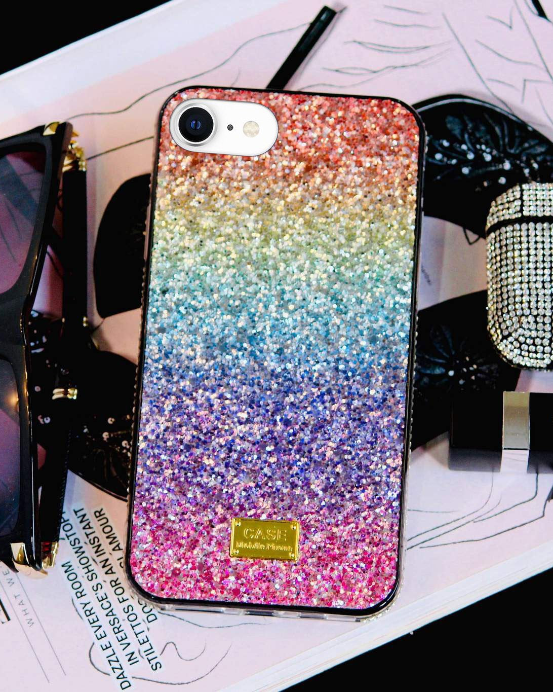 Rainbow Glitter Bling Rhinestones Luxury iPhone SE 2020 Cover