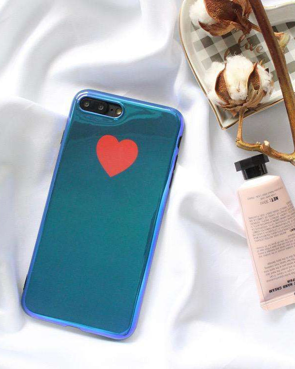 Red Heart Aurora Blue Light Ray Case