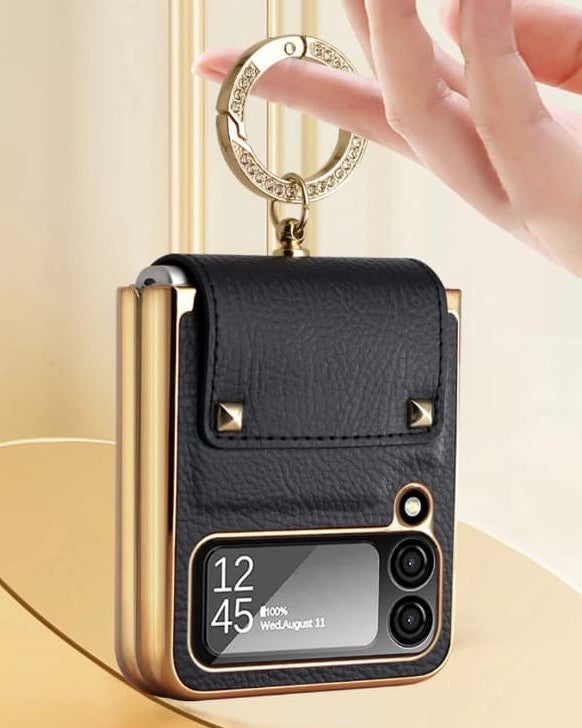 black leather z flip case