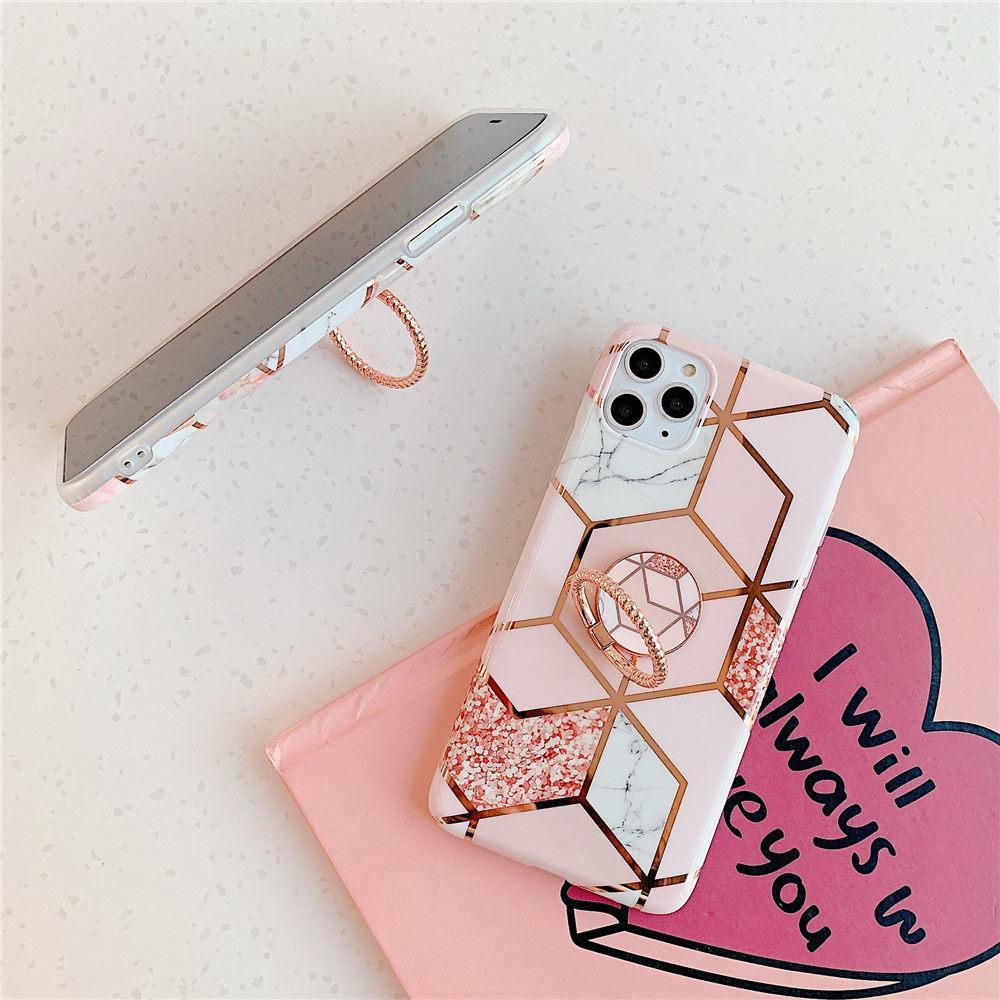 Rose Gold Ring Holder Geometric Marble Pattern Cover – phone accessory by JustAndBest India