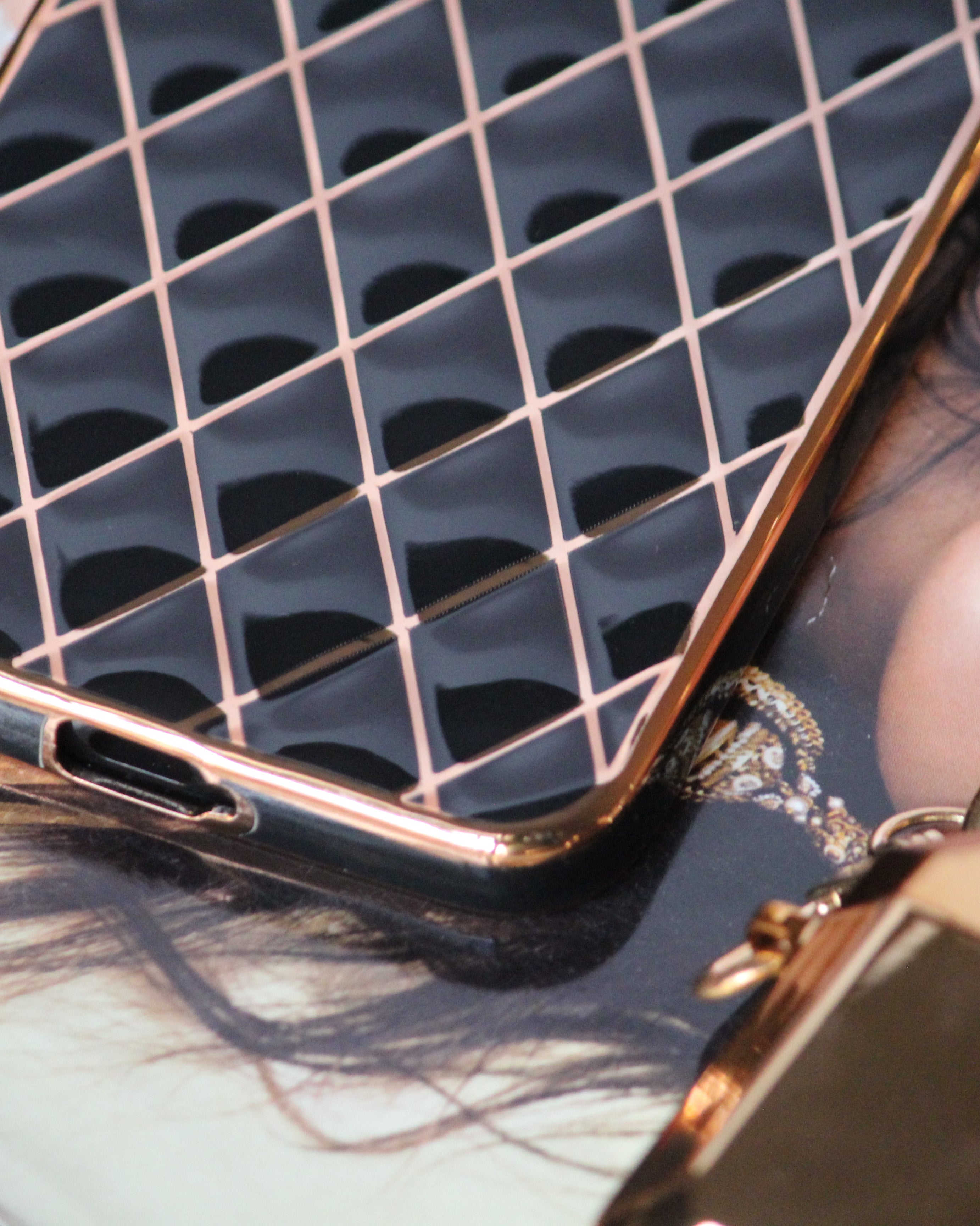 Glossy Black Grid Gold Electroplated Cover