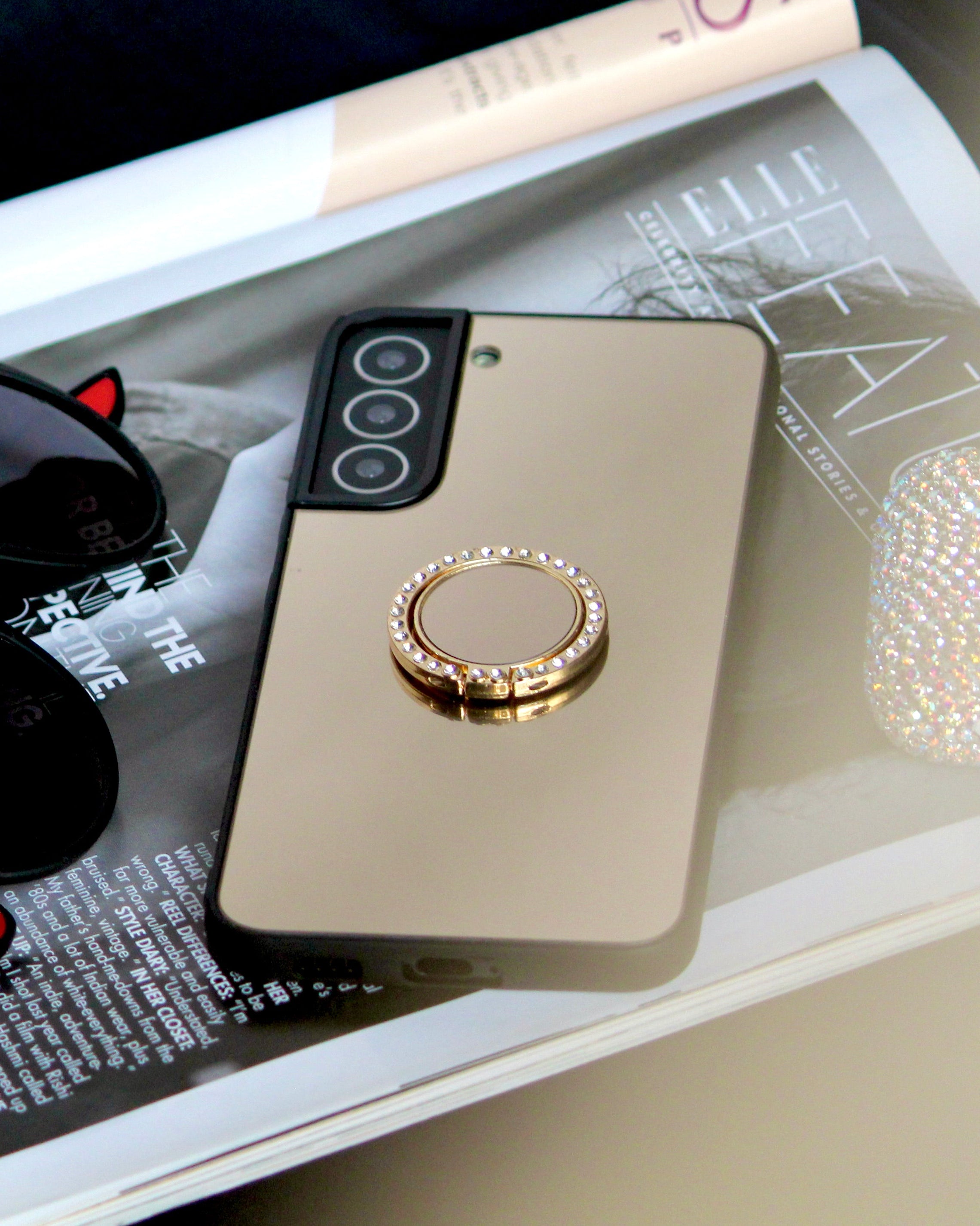 Gold Mirror Rhinestones Ring Holder Luxury Cover – phone accessory by JustAndBest India