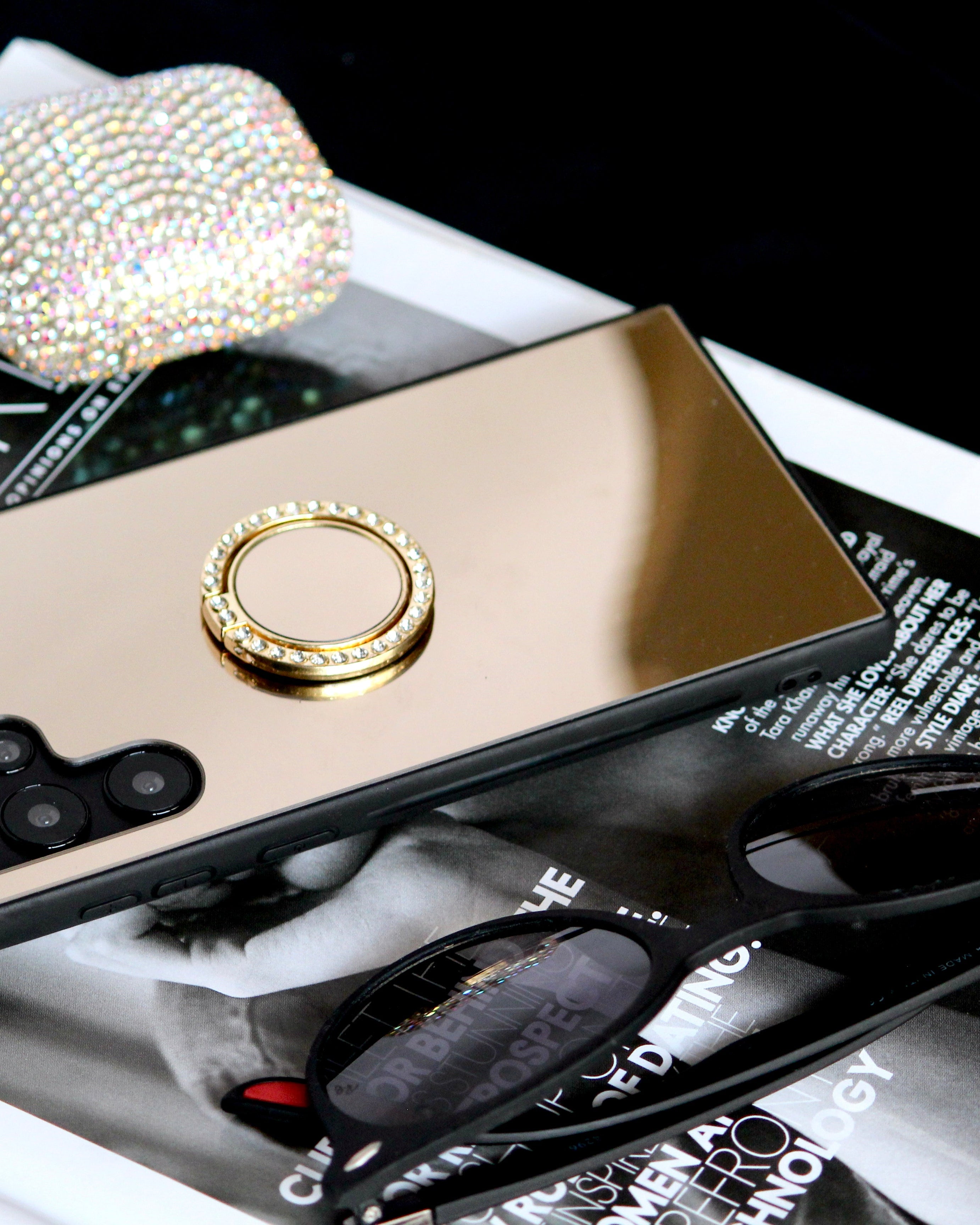 Gold Mirror Rhinestones Ring Holder Luxury Cover – phone accessory by JustAndBest India
