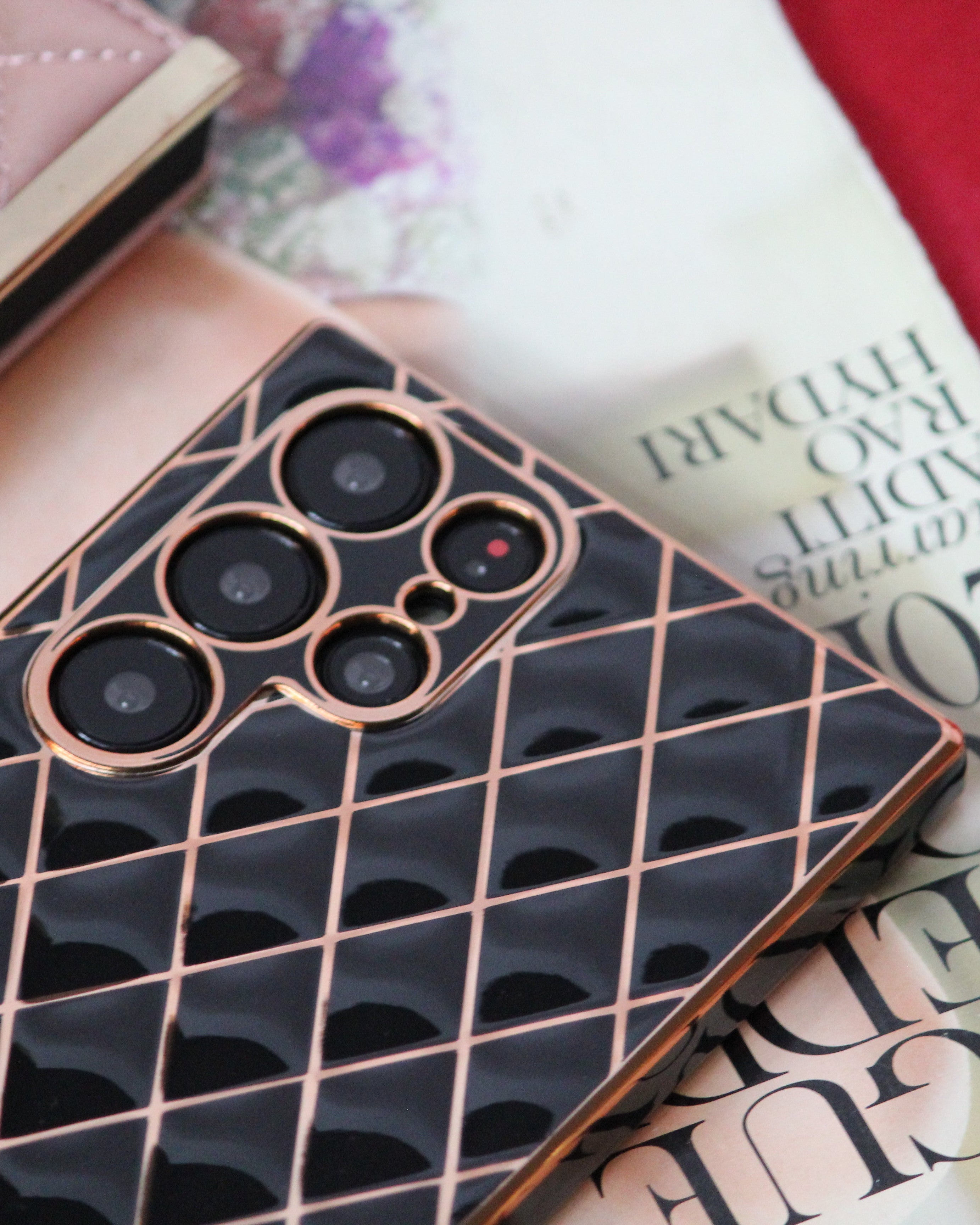 Glossy Black Grid Gold Electroplated Cover