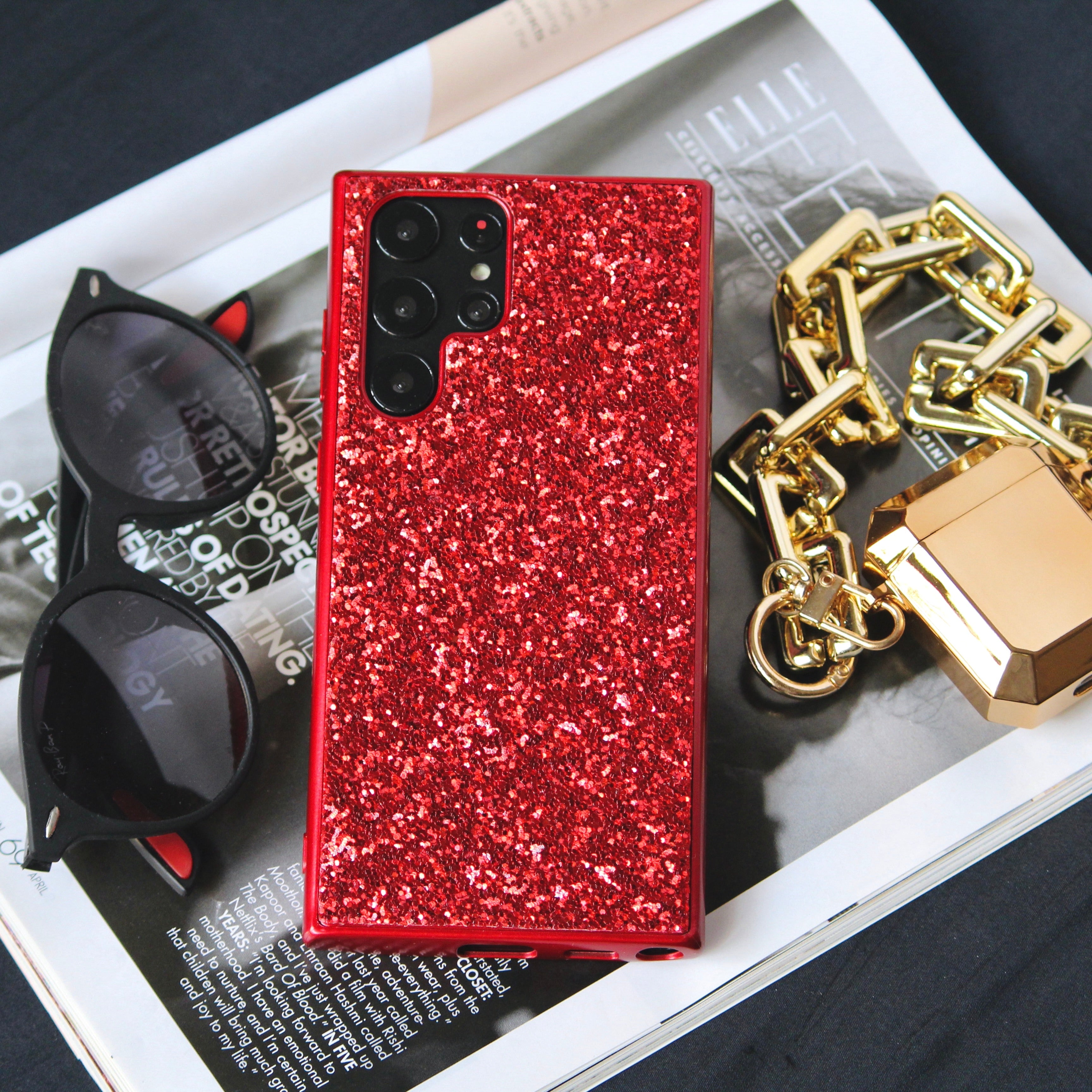 Samsung Galaxy S26 Red Glitter Bling Sequin Cover - lifestyle