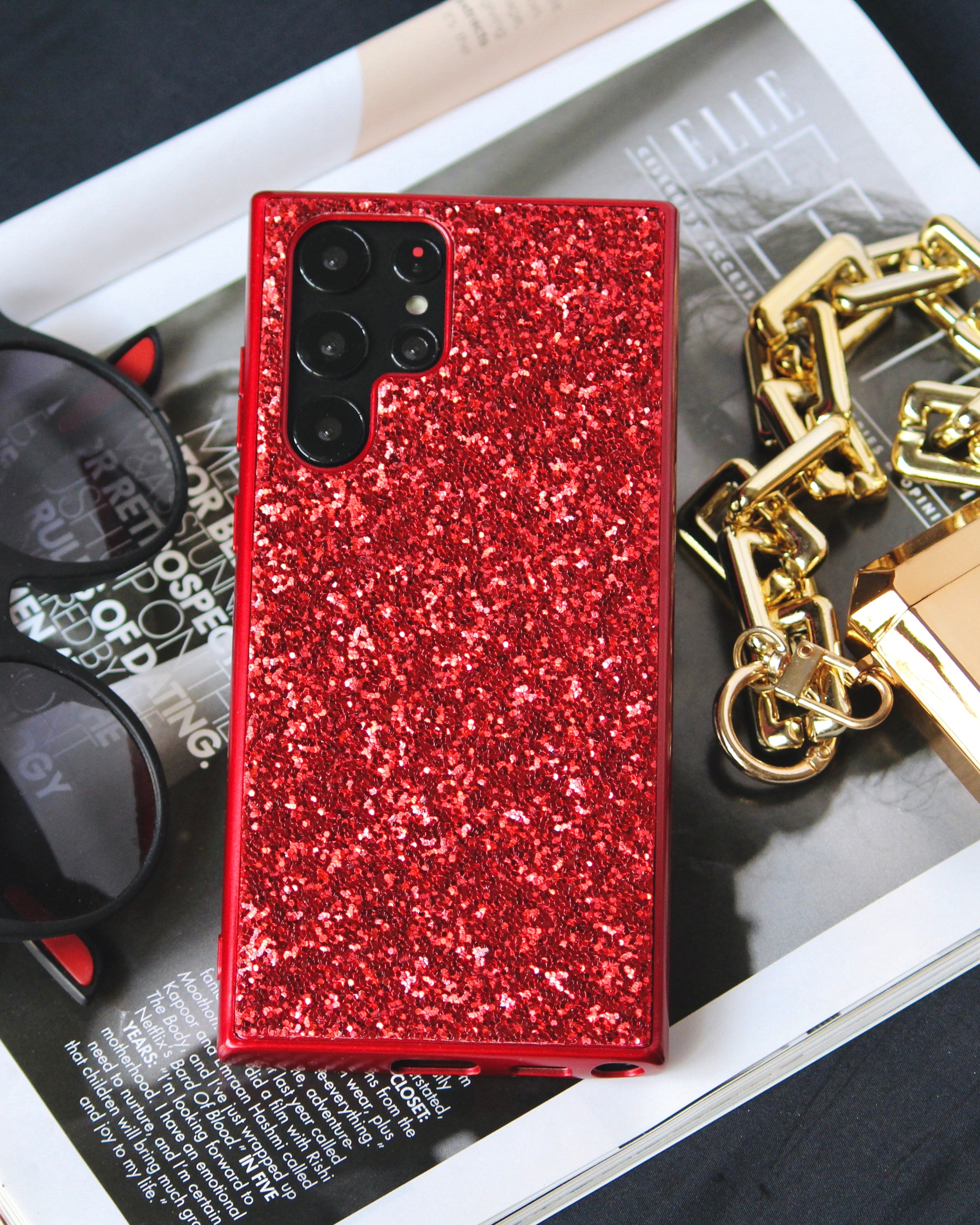 Red Glitter Bling Sequin Cover for Samsung S22