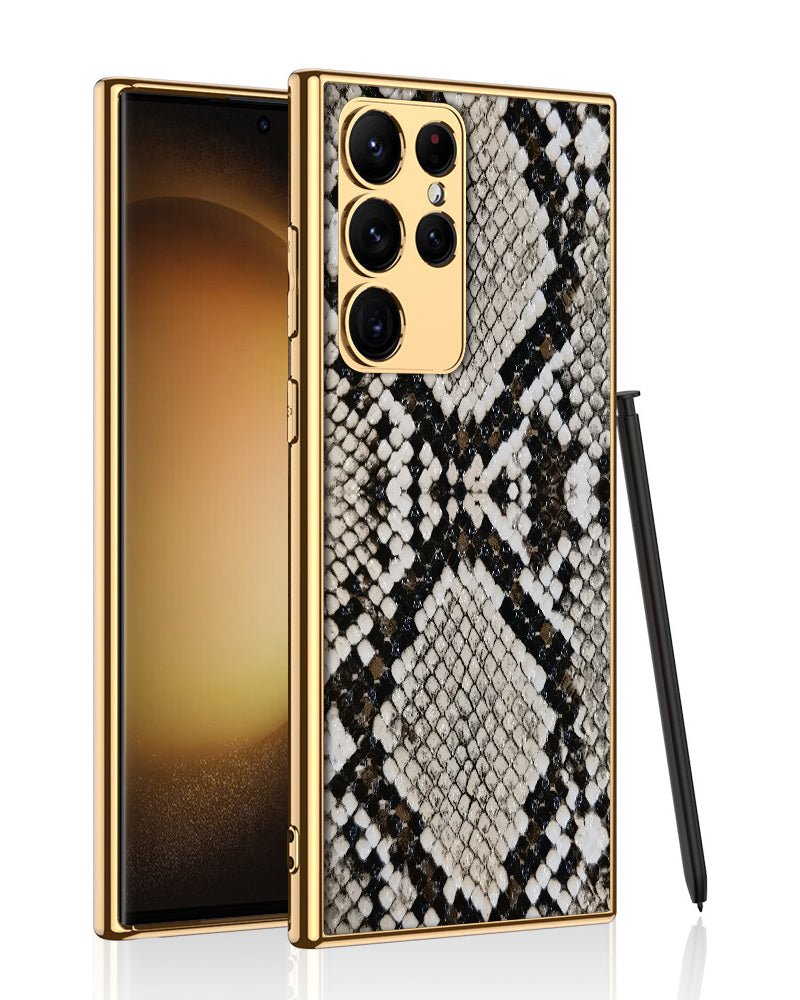 Gold Electroplated Python Pattern Leather Luxury Cover