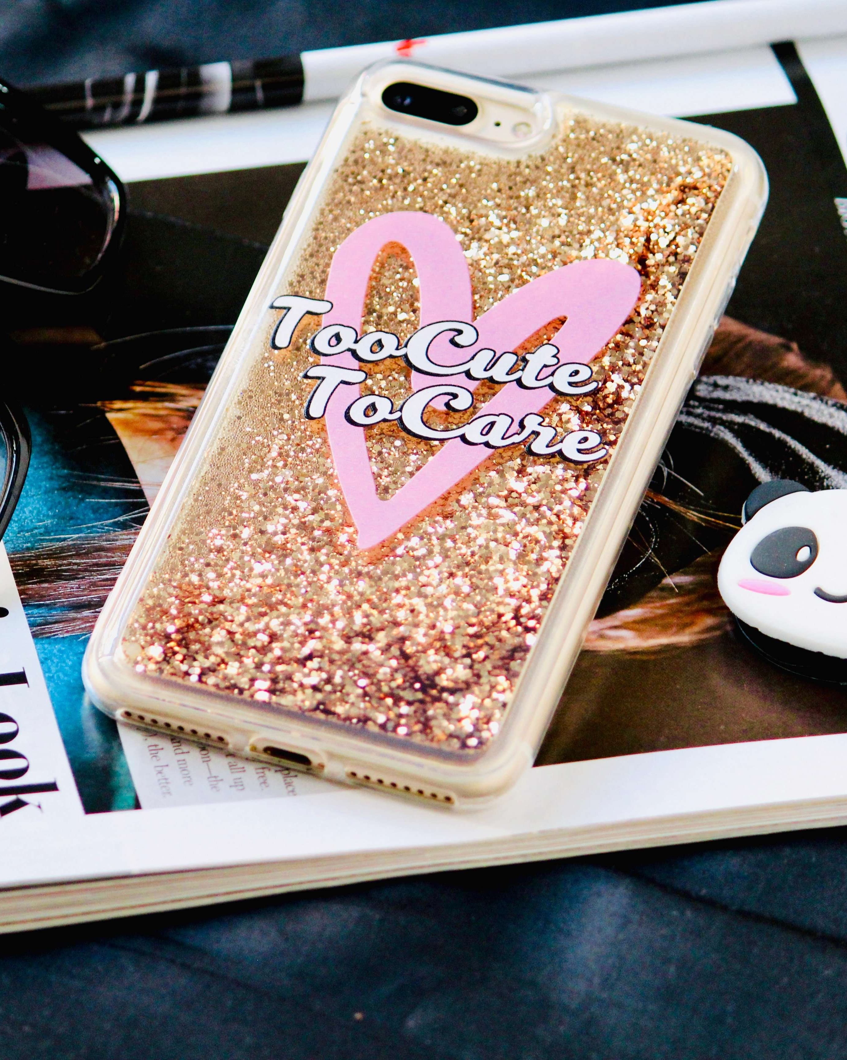 Too Cute To Care Glitter Quicksand Case