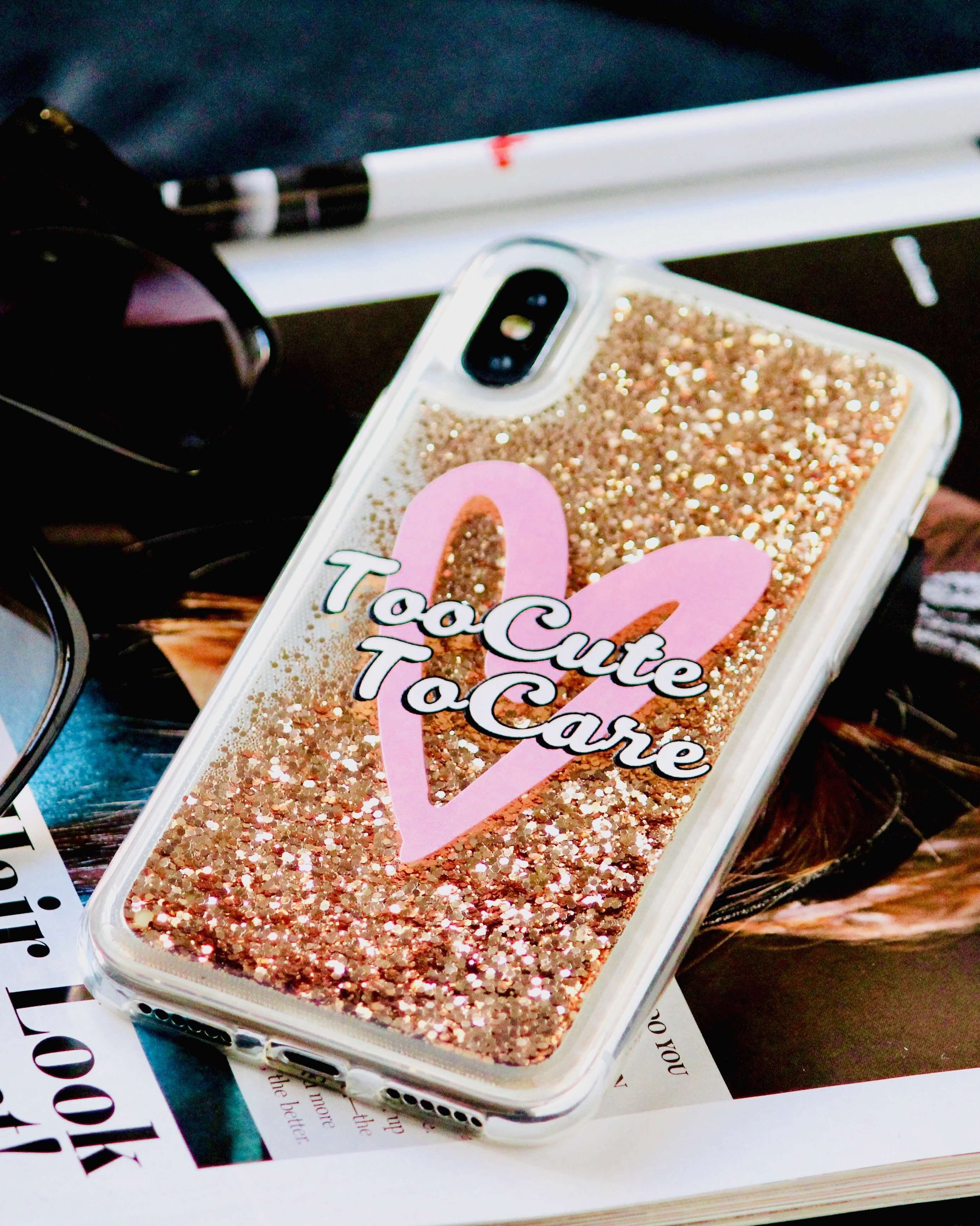 Too Cute To Care Glitter Quicksand Case