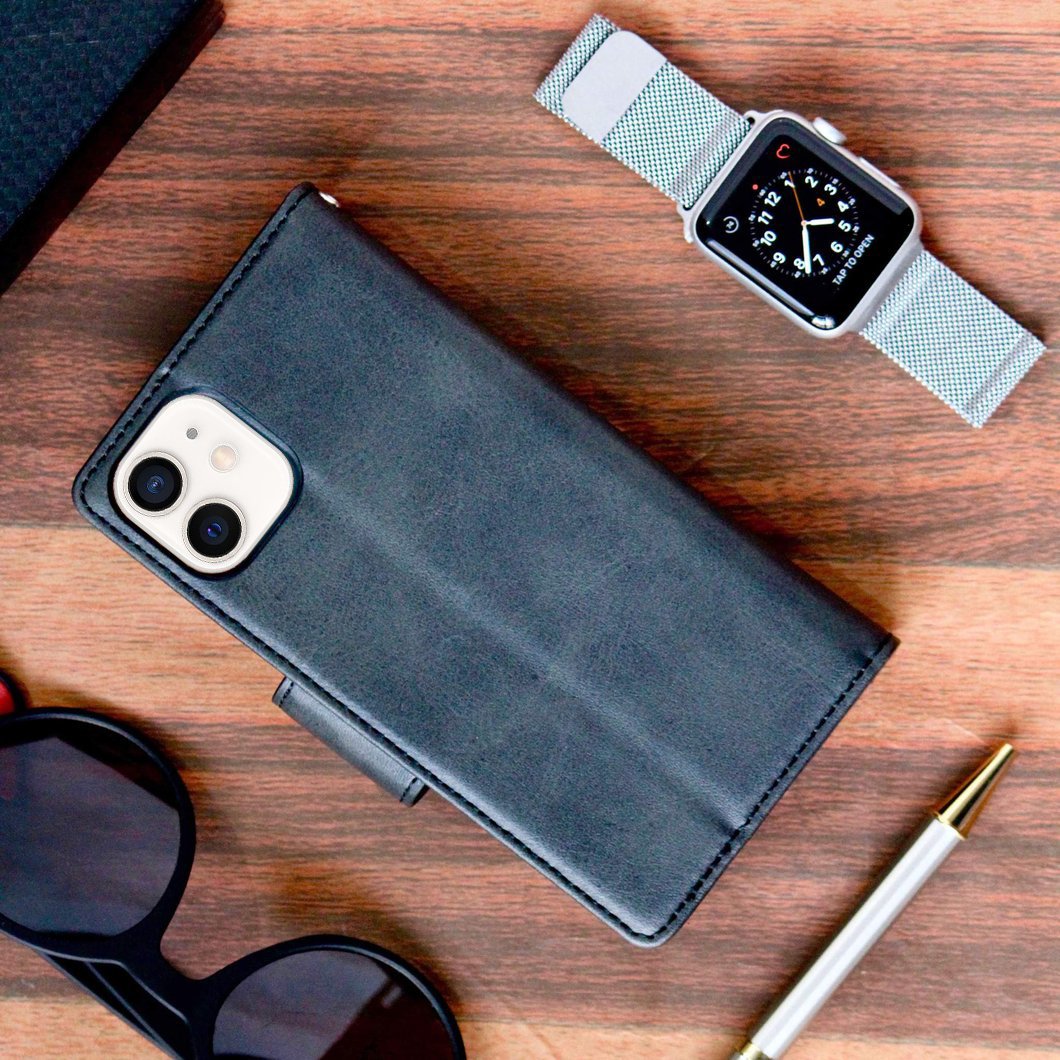 Two-In-One Wallet Style Premium Black Leather Luxury Flip Case iPhone cover – JustAndBest India