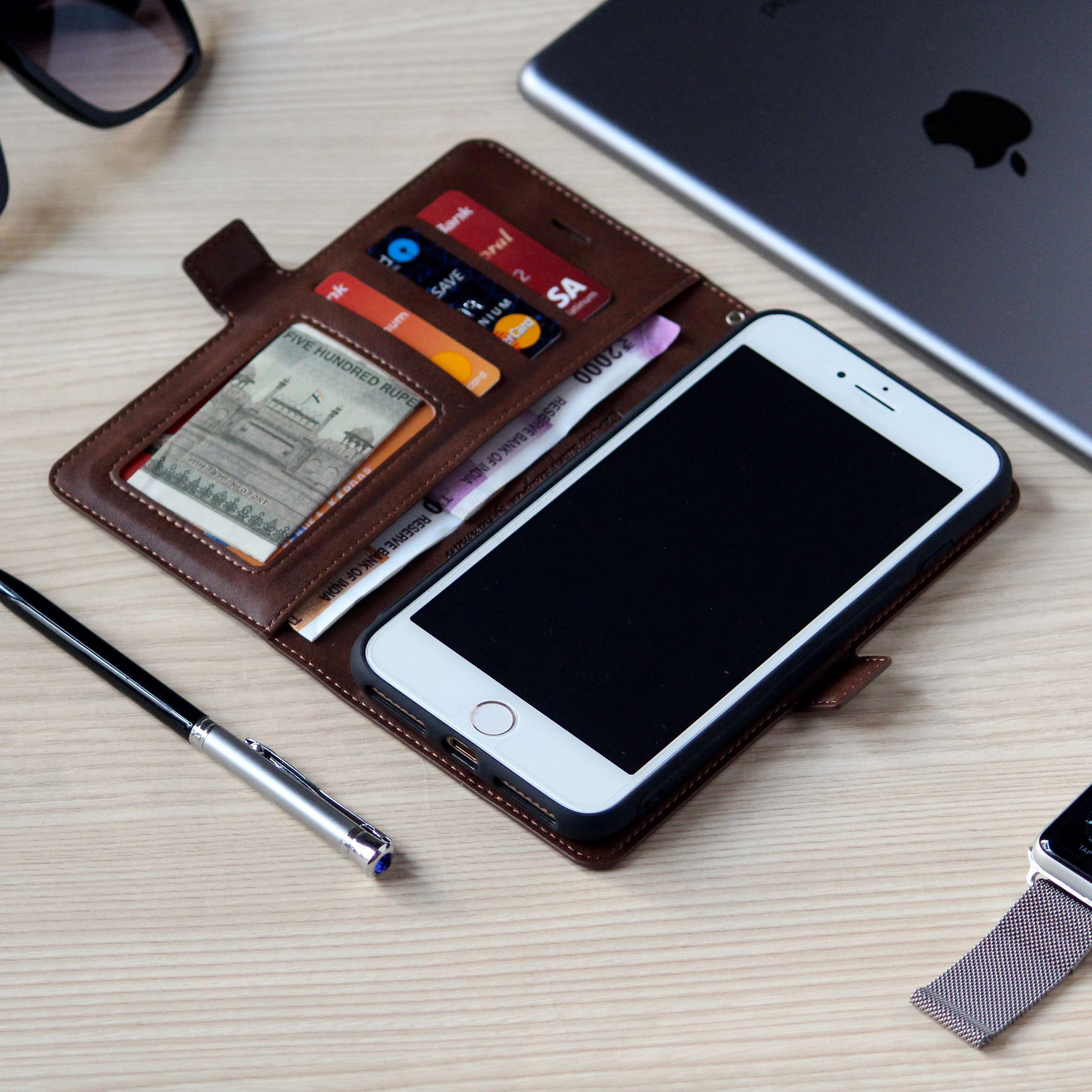 Two-In-One Wallet Style Premium Leather Luxury Flip Case iPhone cover – JustAndBest India