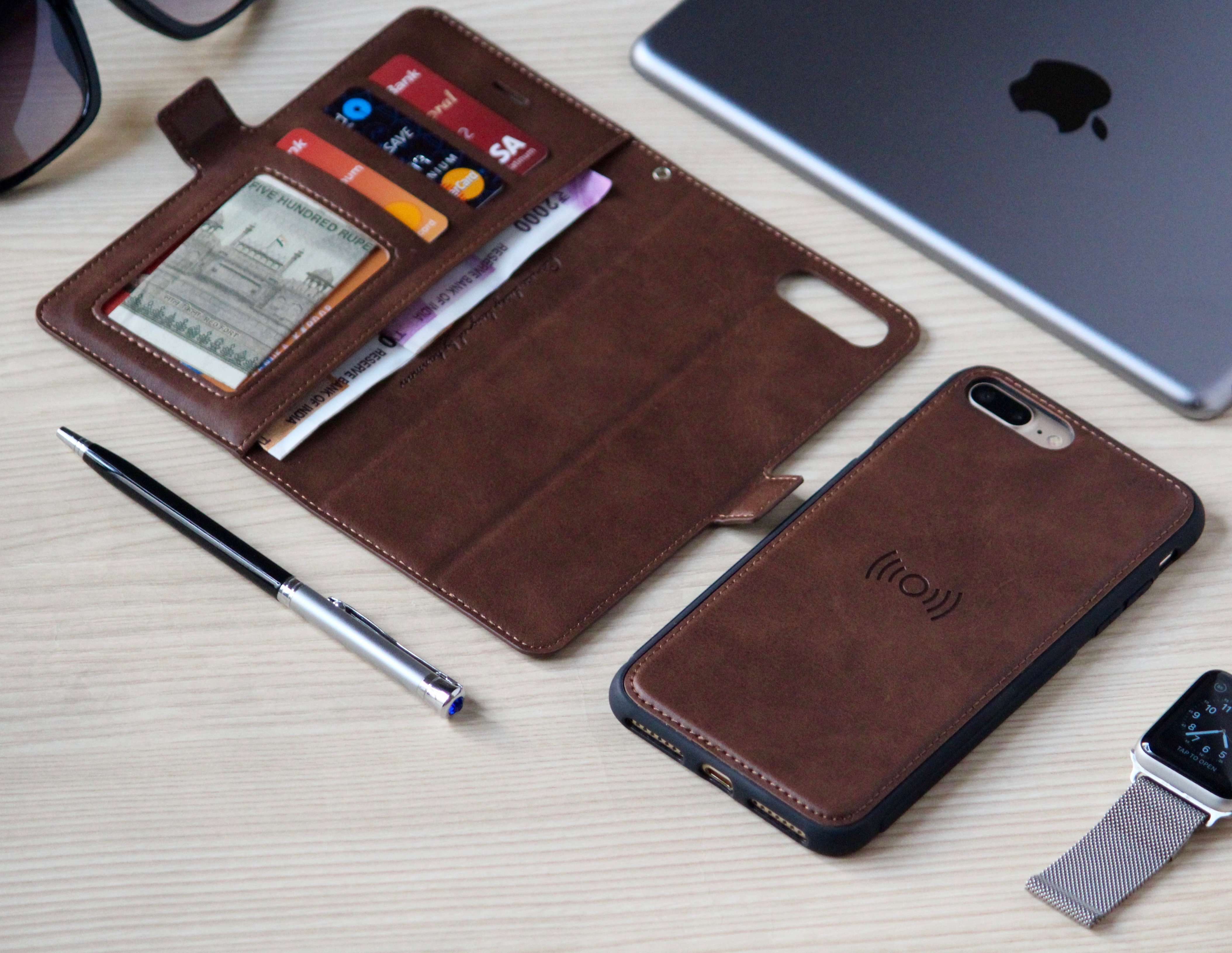 Two-In-One Wallet Style Premium Leather Luxury Flip Case iPhone cover – JustAndBest India