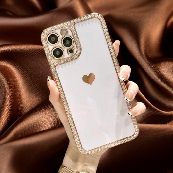 Cute Gold Heart Diamond Rhinestones Glossy Cover iPhone cover – JustAndBest India