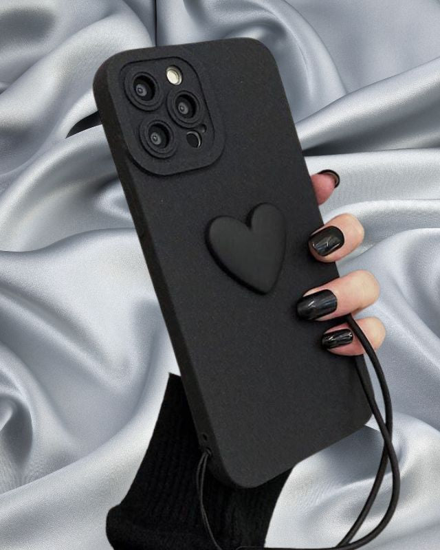 Midnight Black Cute Heart Lanyard Cover