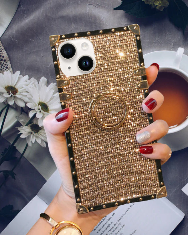 Gold Glitter Ring Holder Cover for iphone 14 and 15