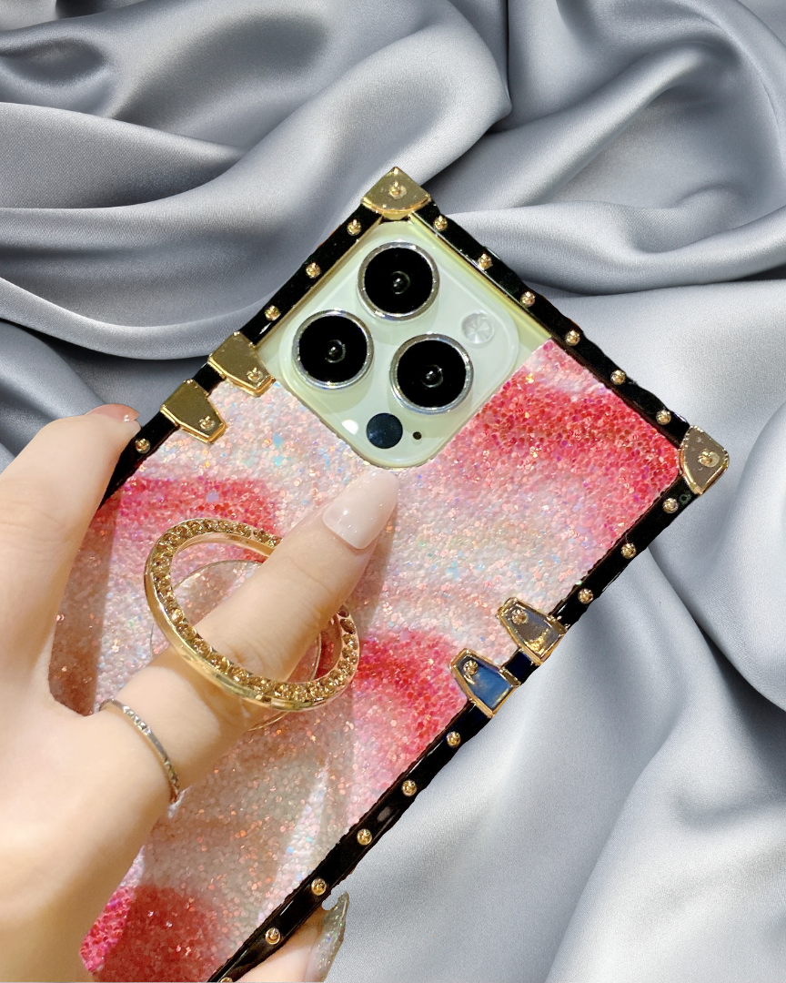 Pink Gradient Glitter Rhinestones Ring Holder Luxury Case – phone accessory by JustAndBest India