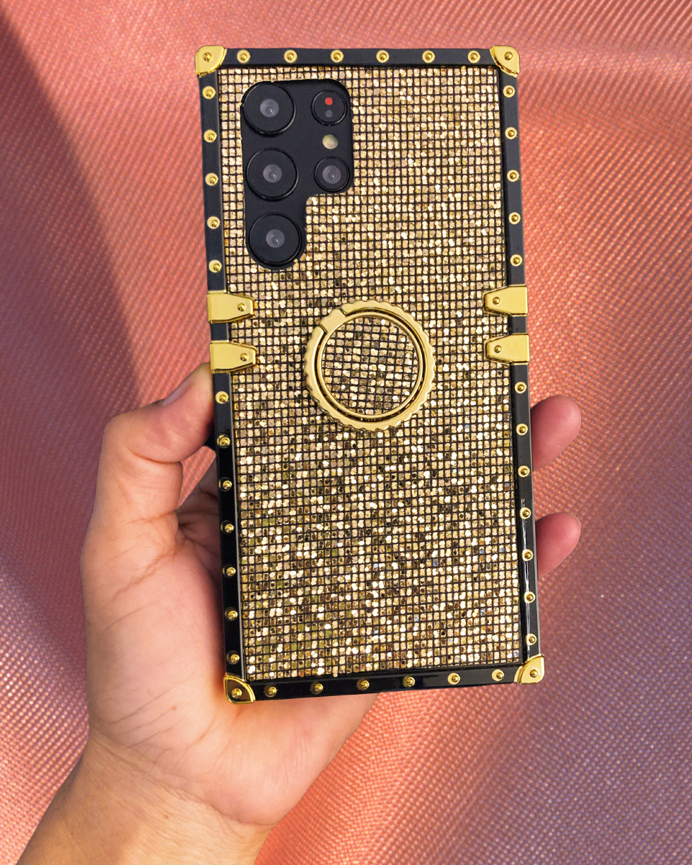 Gold Glitter Ring Holder Cover for Samsung S22