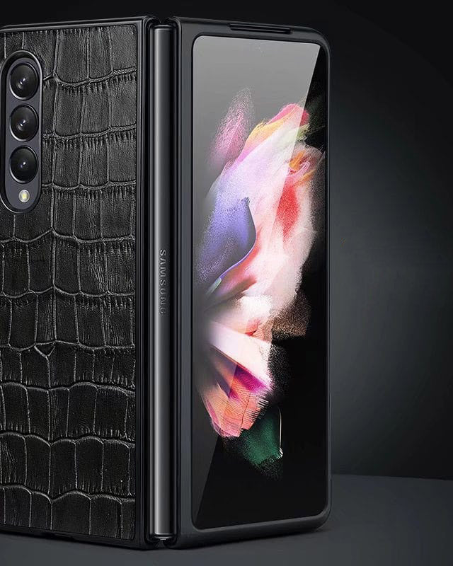 black leather Galaxy Z Fold 3 case