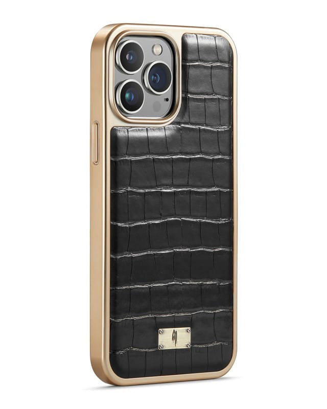 Gold Plated Leather iphone 14 Cover