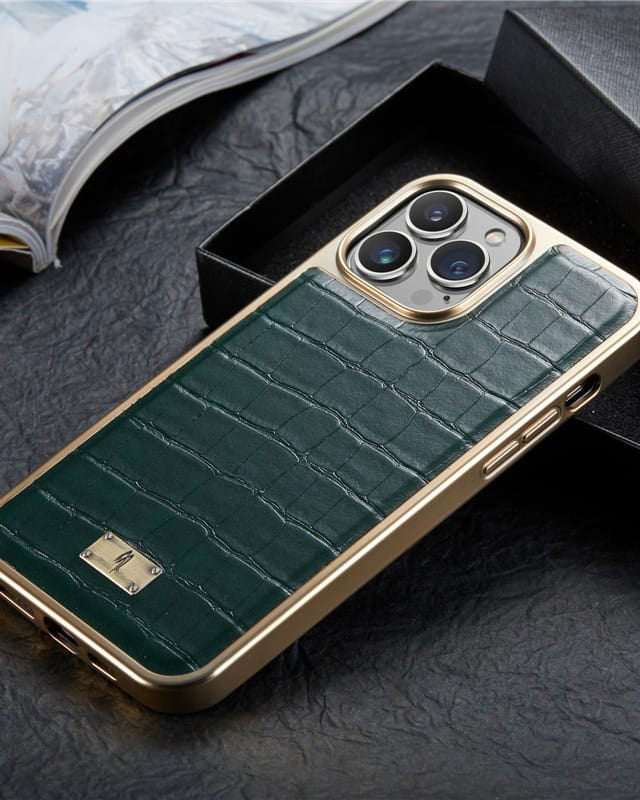 Forest Green Gold Plated Premium Leather Luxury Case