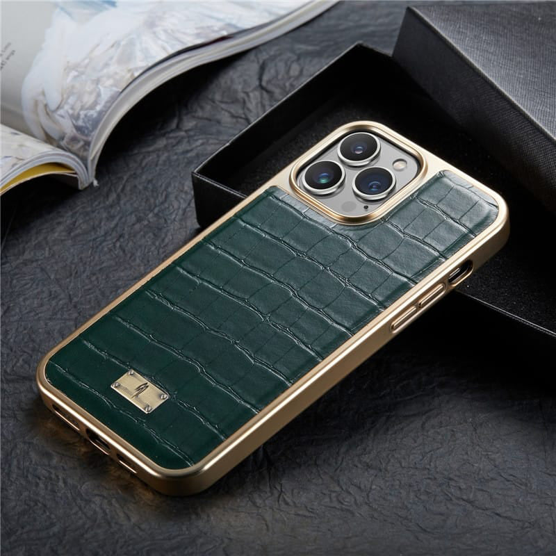 Forest Green Gold Plated Premium Leather Luxury Case iPhone cover – JustAndBest India