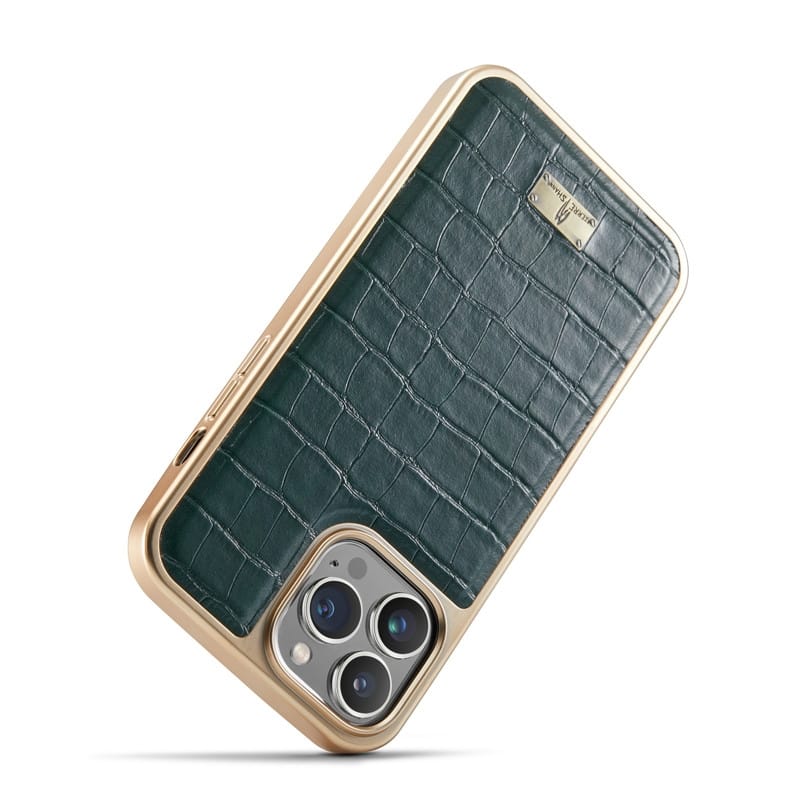 Forest Green Gold Plated Premium Leather Luxury Case iPhone cover – JustAndBest India