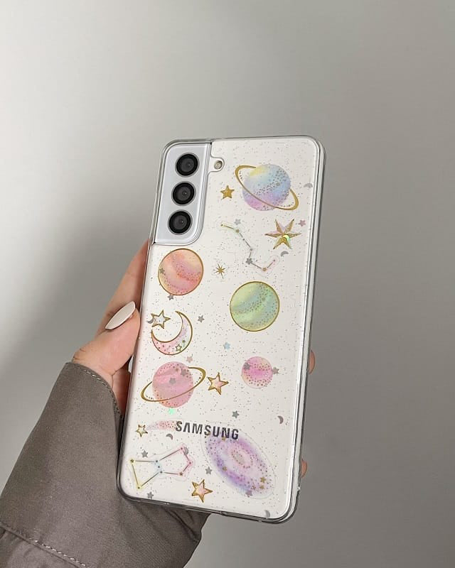 Glittery Stars and Planets Transparent Case iPhone cover – JustAndBest India