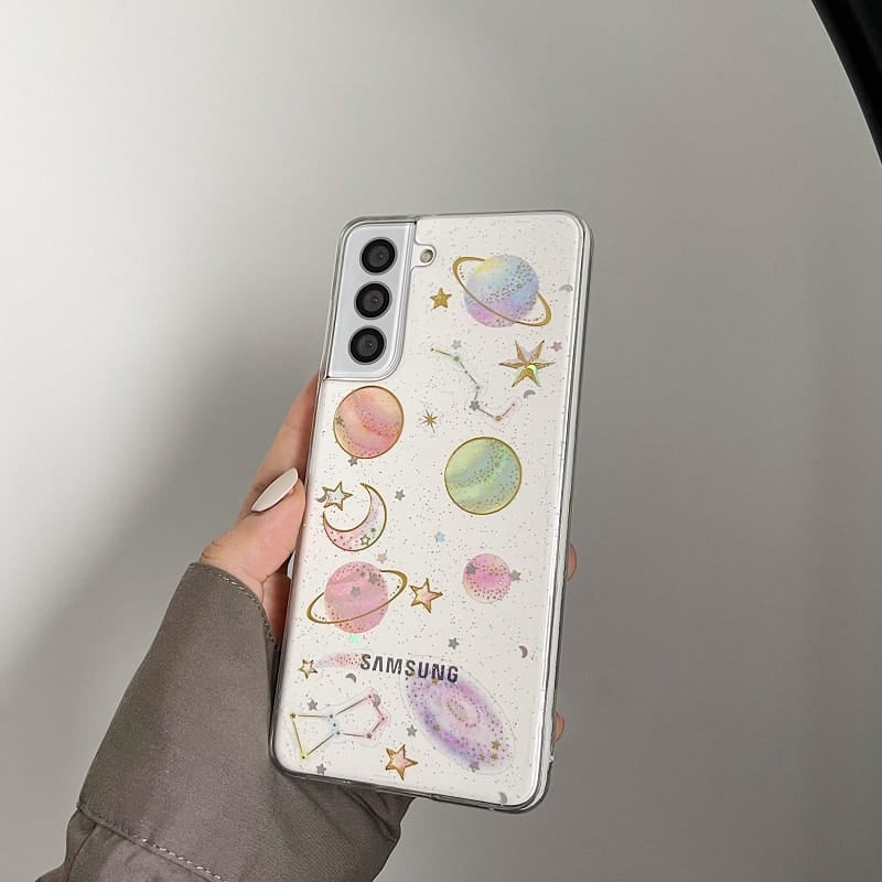 Samsung Galaxy S25 Series Glittery Stars and Planets Transparent Case - colour options