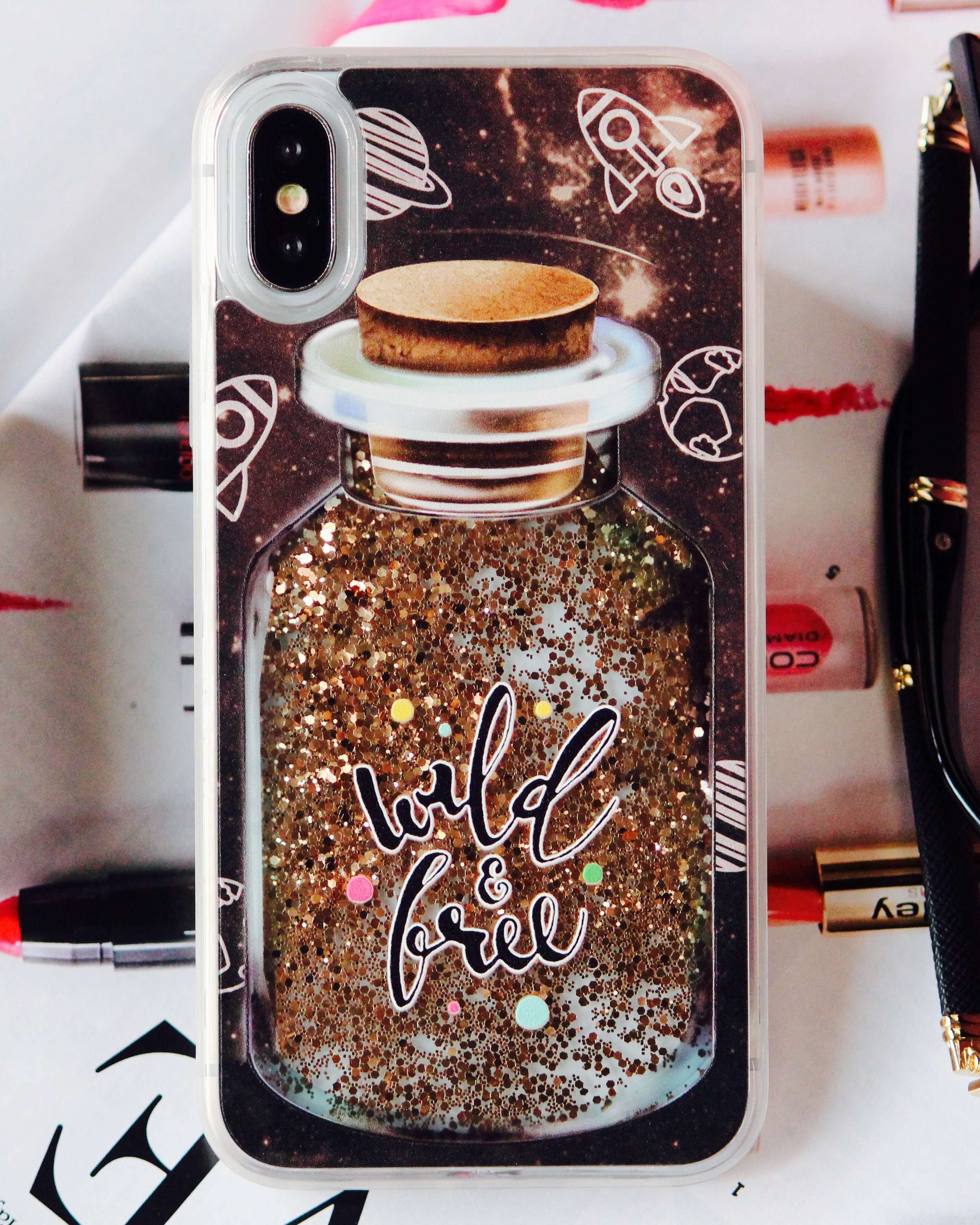 Wild And Free Glitter Sequin Quicksand iPhone X Case