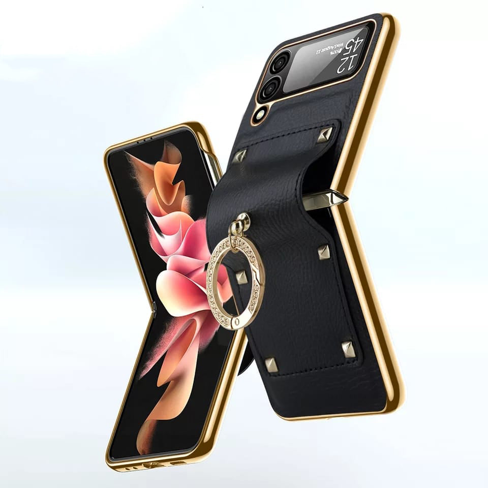 Ring Holder Gold Electroplated Premium Leather Case – phone accessory by JustAndBest India