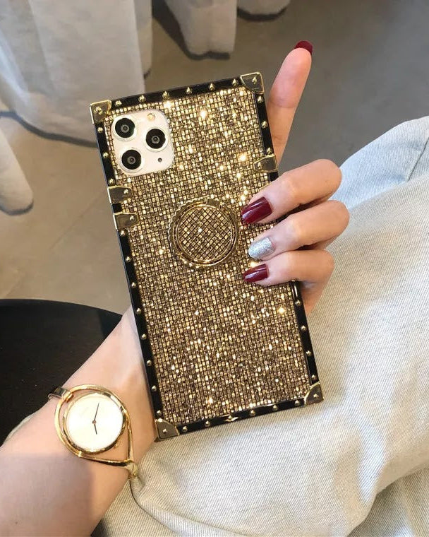 Elegant Gold Glitter Ring Holder Luxury Cover – phone accessory by JustAndBest India