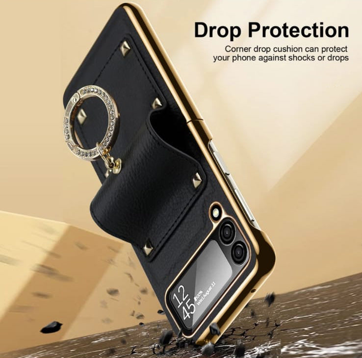 Ring Holder Gold Electroplated Premium Leather Case – phone accessory by JustAndBest India