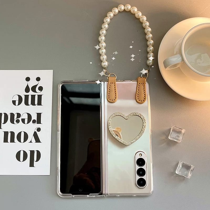 Pearls Bracelet Rhinestones Mirror Heart Cover iPhone cover – JustAndBest India